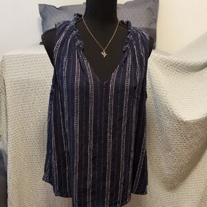 Time and Tru Navy and White Striped Blouse